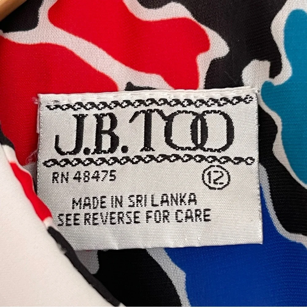 Vintage 1980s J.B. Too Blouson Abstract Print Midi Dress Multicolor Size… - Picture 9 of 15